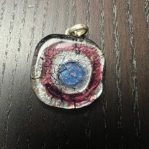 Genuine Murano Glass Pendant from Italy, blue and purple with gold flecks silver